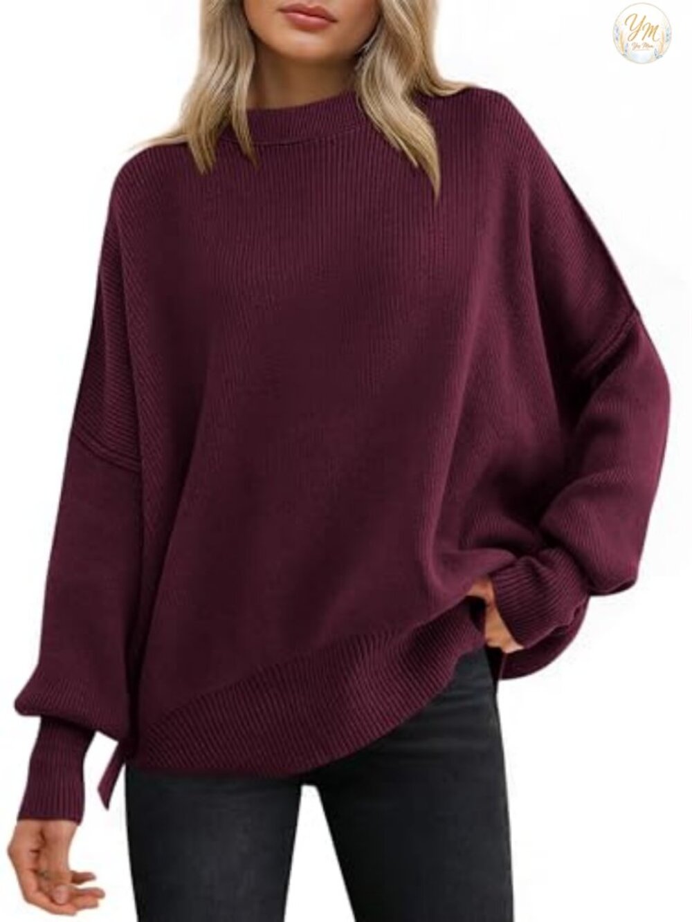 Oversized Chunky Ribbed Knit Sweater Batwing Sleeve Pullover